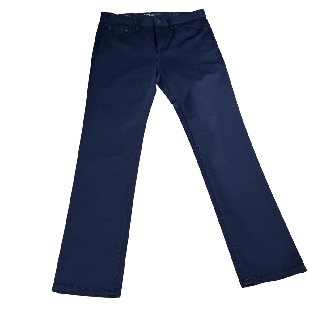Banana Republic Traveler Pants Mens 31x30 Slim Fit Mid Rise Navy Blue Chinos